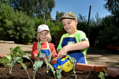 Kinder bei der Anpflanz-Aktion Gemüsebeete für Kids EDEKA Stiftung