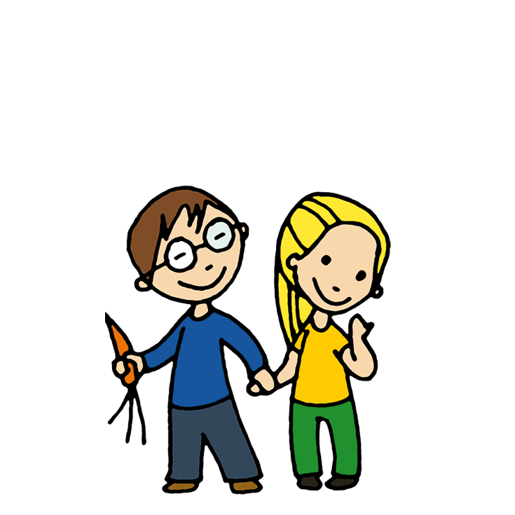 Anton und Lilly von der Rasseldasselbande aus dem Buch zu "Gemüsebeete für Kids".